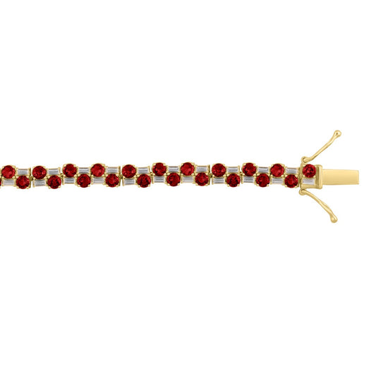 14K YELLOW GOLD 9.00CT BAGUETTE/ROUND RUBY DIAMOND LADIES BRACELET (ROUND RUBY 7 3/4CT)