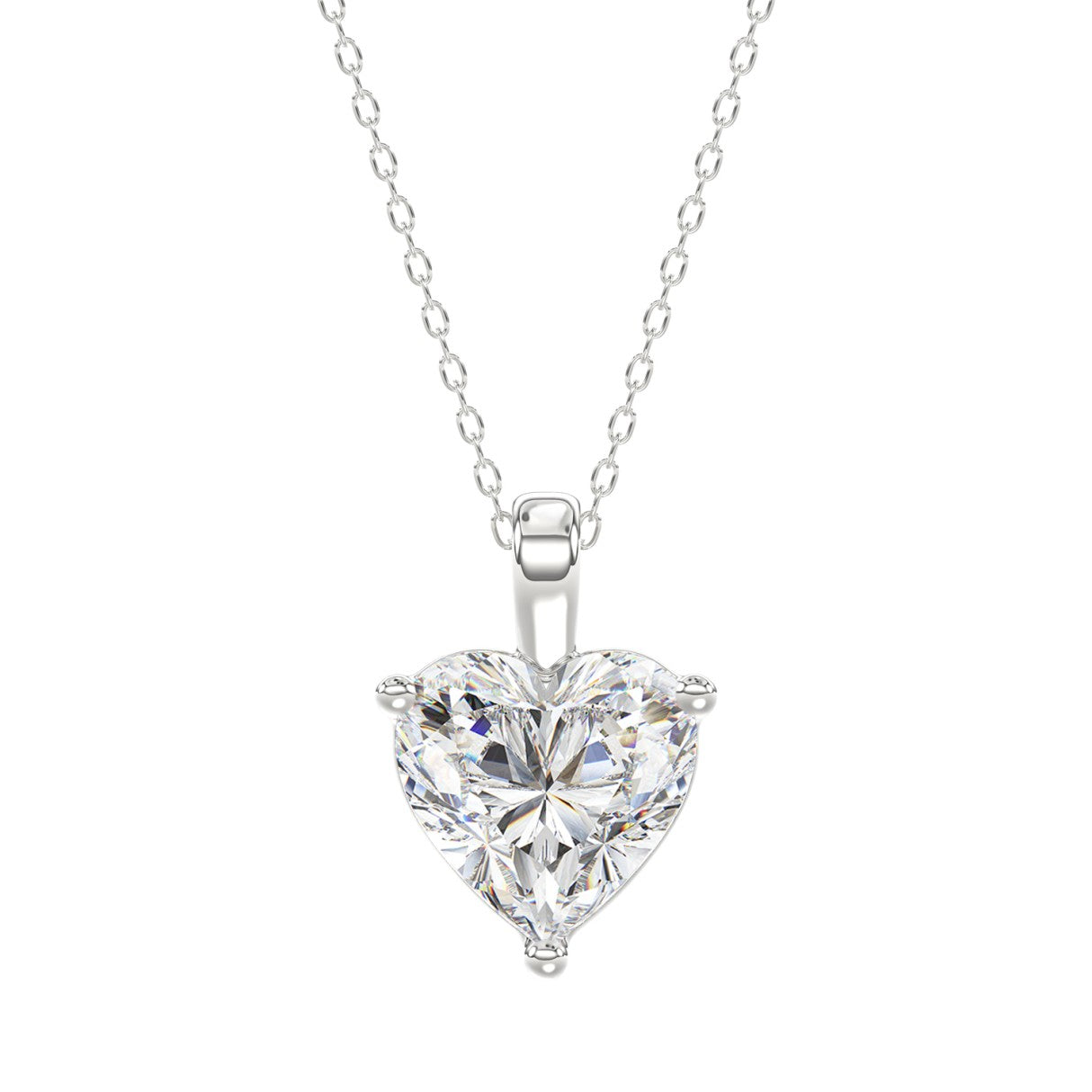 LADIES SOLITAIRE PENDANT 4.00CT HEART DIAMOND 14K WHITE GOLD 