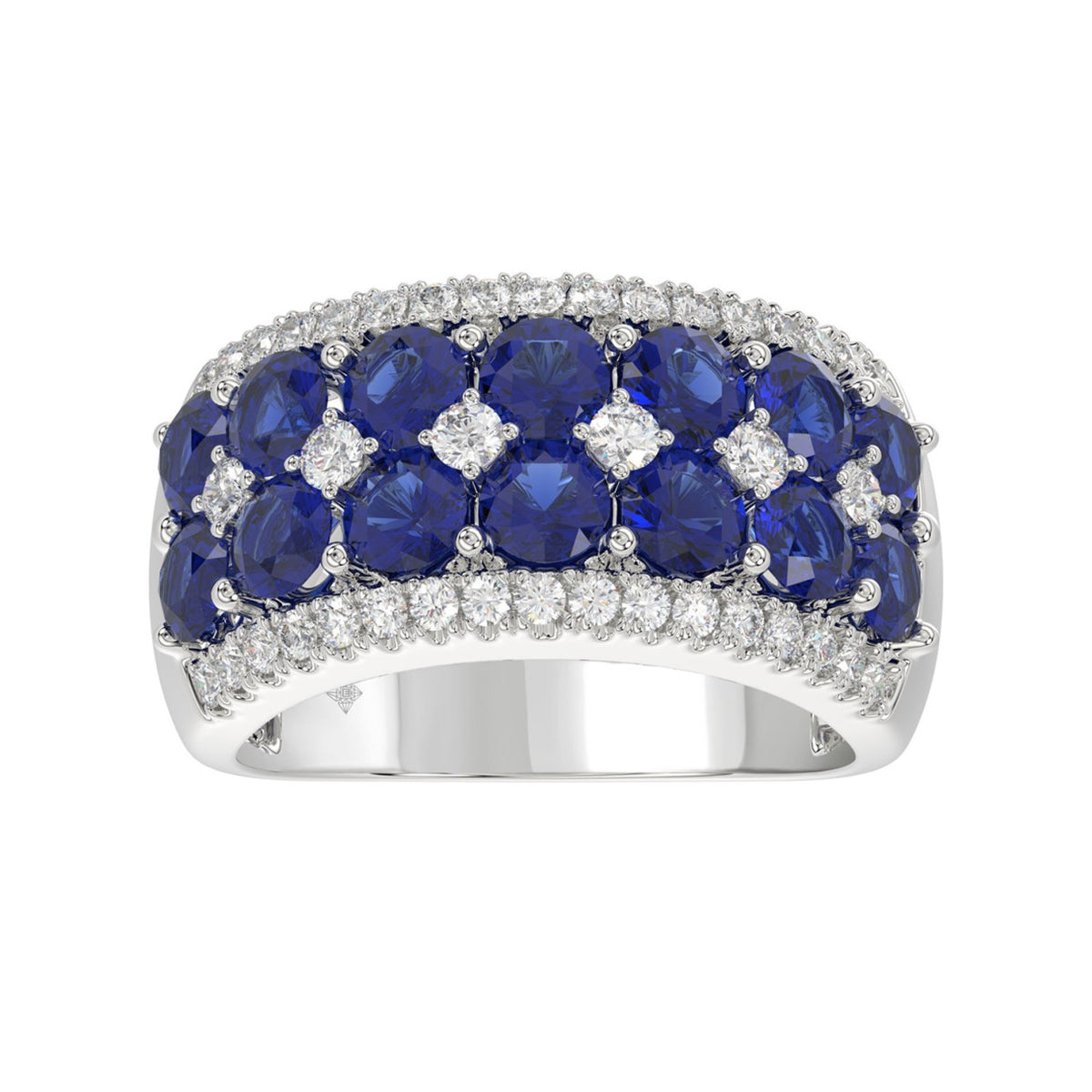 14K WHITE GOLD 4.00CT ROUND/ROUND BLUE SAPPHIRE DIAMOND LADIES RING