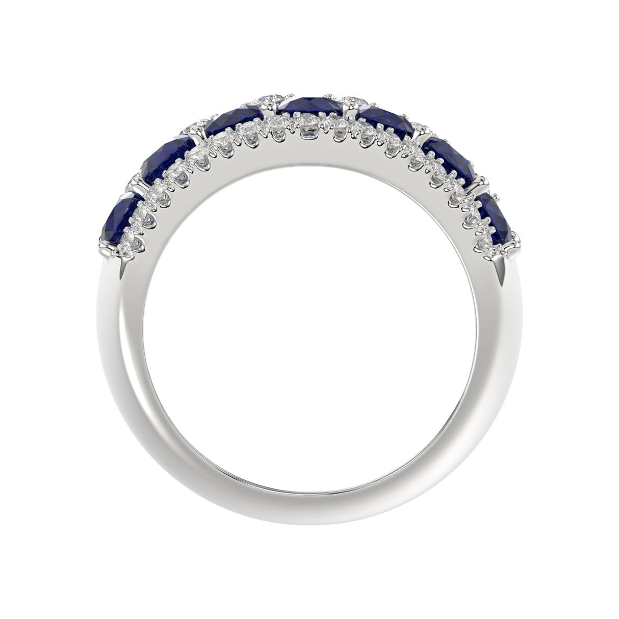 14K WHITE GOLD 4.00CT ROUND/ROUND BLUE SAPPHIRE DIAMOND LADIES RING