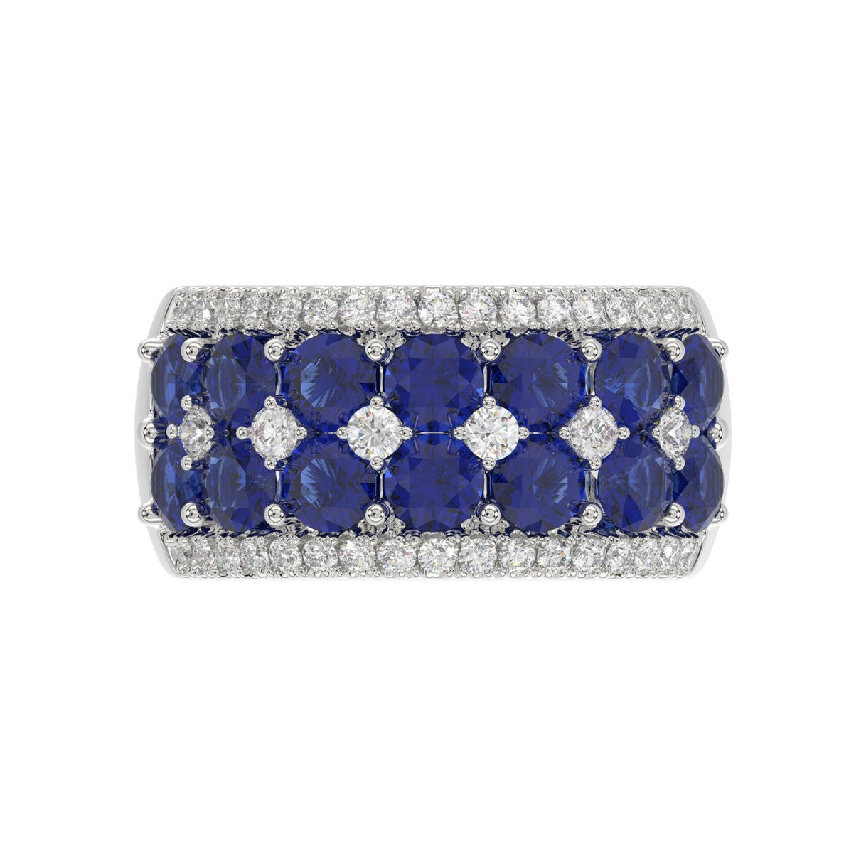 14K WHITE GOLD 4.00CT ROUND/ROUND BLUE SAPPHIRE DIAMOND LADIES RING