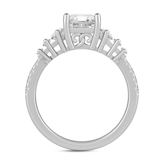 LADIES RING 3 1/4CT ROUND/BAGUETTE/EMERALD DIAMOND 14K WHITE GOLD (CENTER STONE EMERALD DIAMOND 2CT )