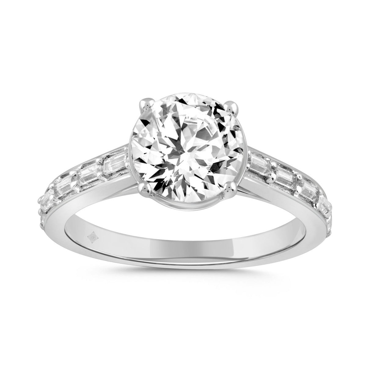 LADIES RING 2 1/4CT ROUND/BAGUETTE DIAMOND 14K WHITE GOLD (CENTER STONE ROUND DIAMOND 2CT )