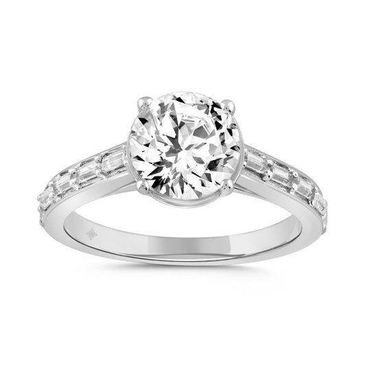 LADIES RING 2 1/4CT ROUND/BAGUETTE DIAMOND 14K WHITE GOLD (CENTER STONE ROUND DIAMOND 2CT )