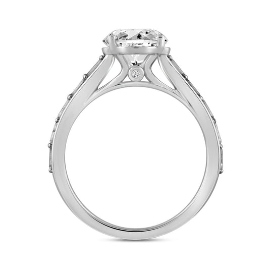 LADIES RING 2 1/4CT ROUND/BAGUETTE DIAMOND 14K WHITE GOLD (CENTER STONE ROUND DIAMOND 2CT )
