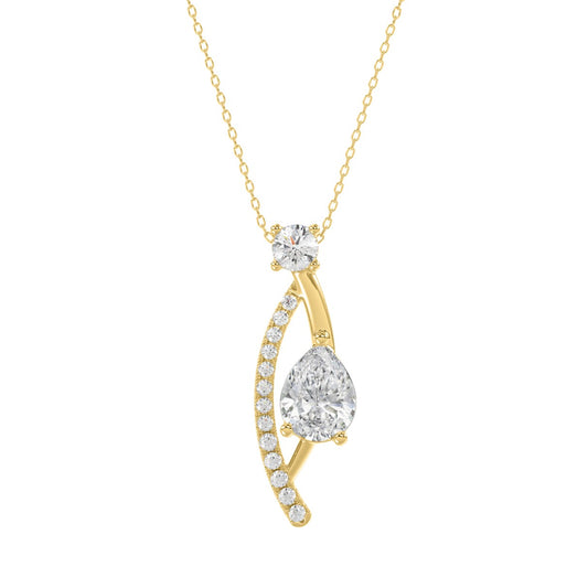14K YELLOW GOLD 1.00CT ROUND/PEAR DIAMOND LADIES PENDANT