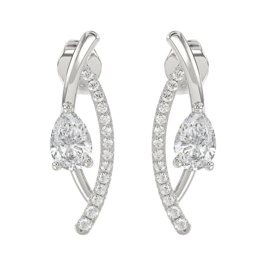 14K WHITE GOLD 1.00CT ROUND/PEAR DIAMOND LADIES EARRINGS