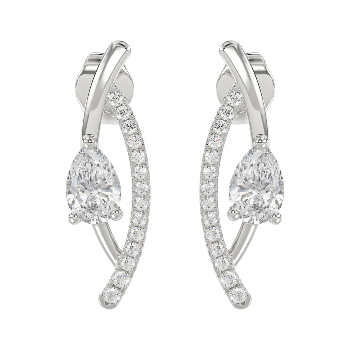 14K WHITE GOLD 1.00CT ROUND/PEAR DIAMOND LADIES EARRINGS