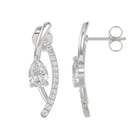 14K WHITE GOLD 1.00CT ROUND/PEAR DIAMOND LADIES EARRINGS