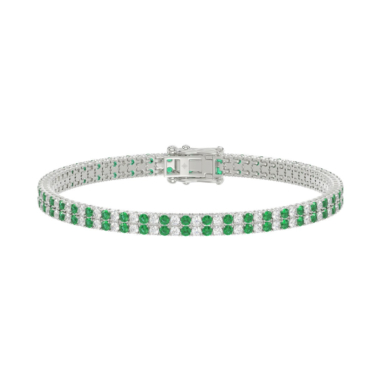 LADIES BRACELET 3CT ROUND/ROUND GREEN EMERALD DIAMOND 14K WHITE GOLD (ROUND GREEN EMERALD DIAMOND 2 3/4CT )