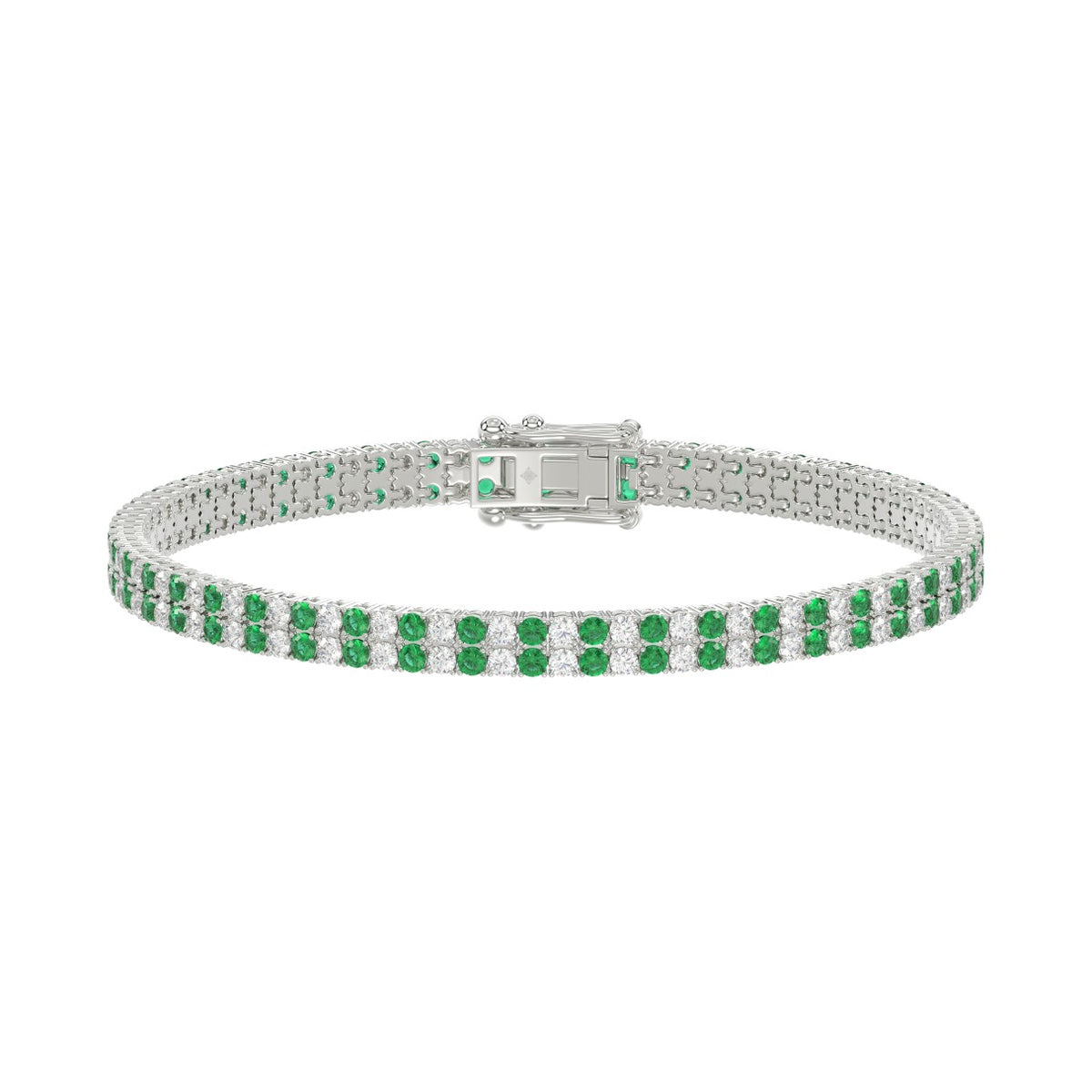 LADIES BRACELET 3CT ROUND/ROUND GREEN EMERALD DIAMOND 14K WHITE GOLD (ROUND GREEN EMERALD DIAMOND 2 3/4CT )