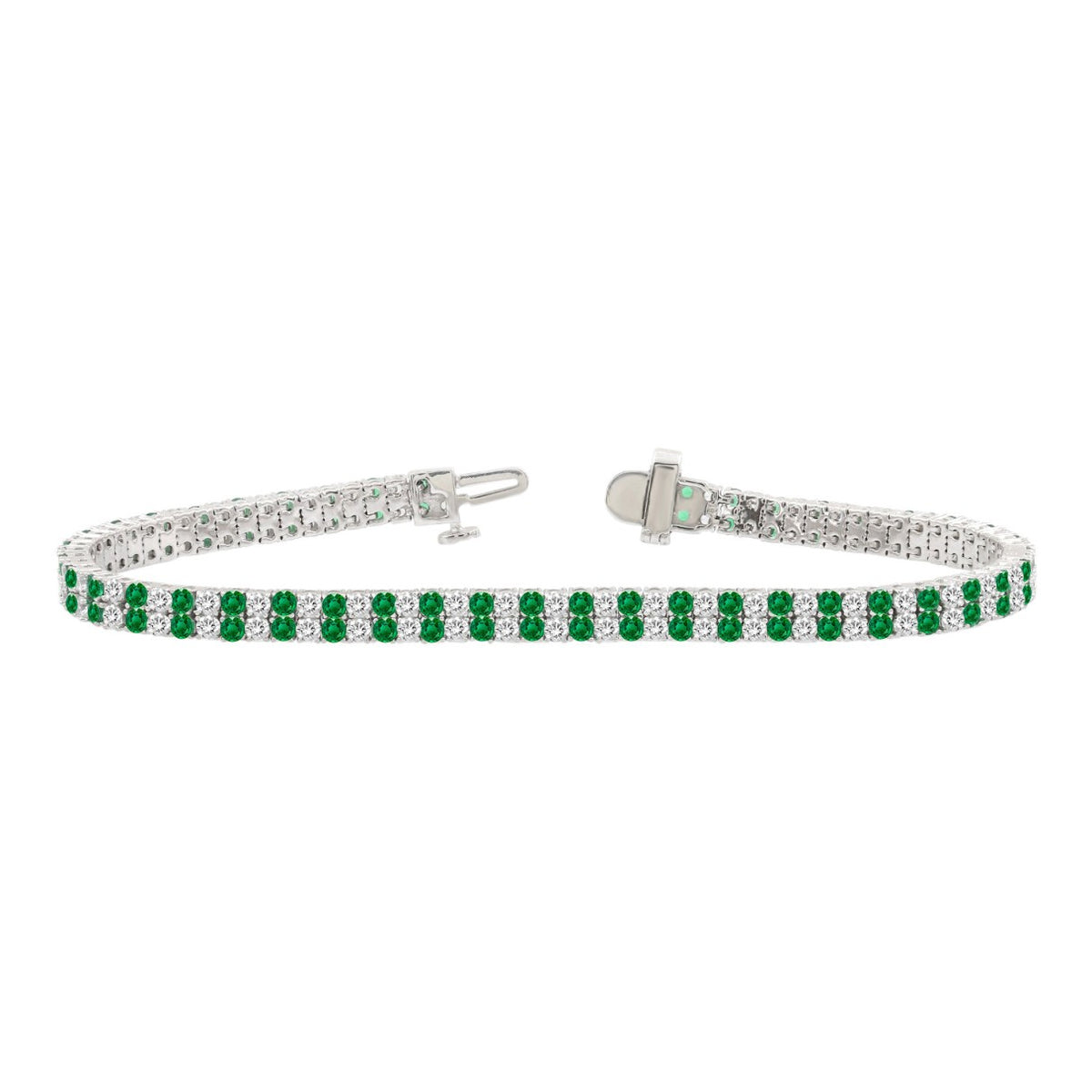 LADIES BRACELET 3CT ROUND/ROUND GREEN EMERALD DIAMOND 14K WHITE GOLD (ROUND GREEN EMERALD DIAMOND 2 3/4CT )