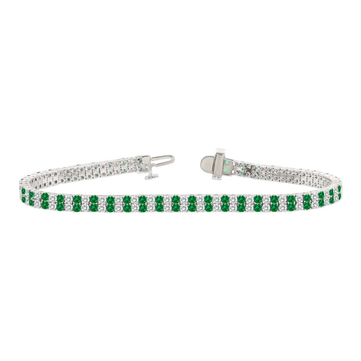 LADIES BRACELET 3CT ROUND/ROUND GREEN EMERALD DIAMOND 14K WHITE GOLD (ROUND GREEN EMERALD DIAMOND 2 3/4CT )