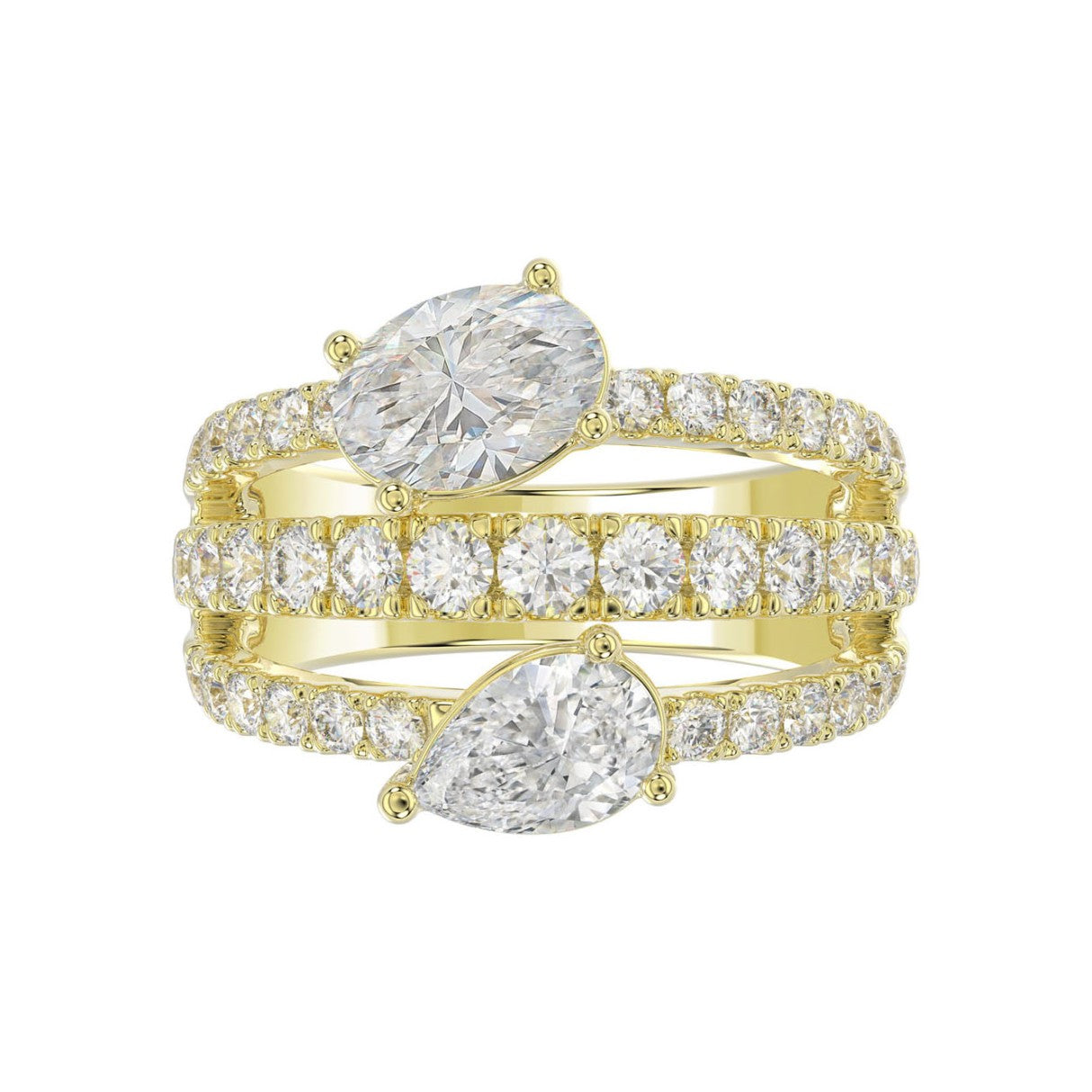 LADIES RING 3.00CT ROUND/PEAR/OVAL DIAMOND 14K YELLOW GOLD 