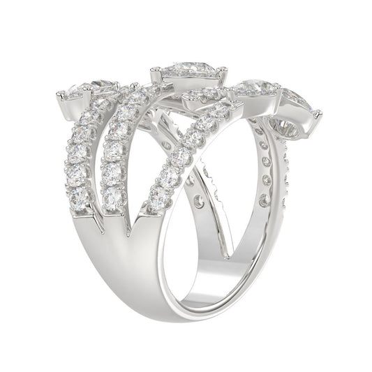 LADIES RING 2 1/2CT ROUND/PEAR DIAMOND 14K WHITE GOLD 