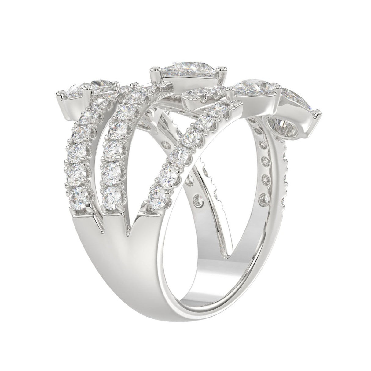 LADIES RING 2 1/2CT ROUND/PEAR DIAMOND 14K WHITE GOLD 