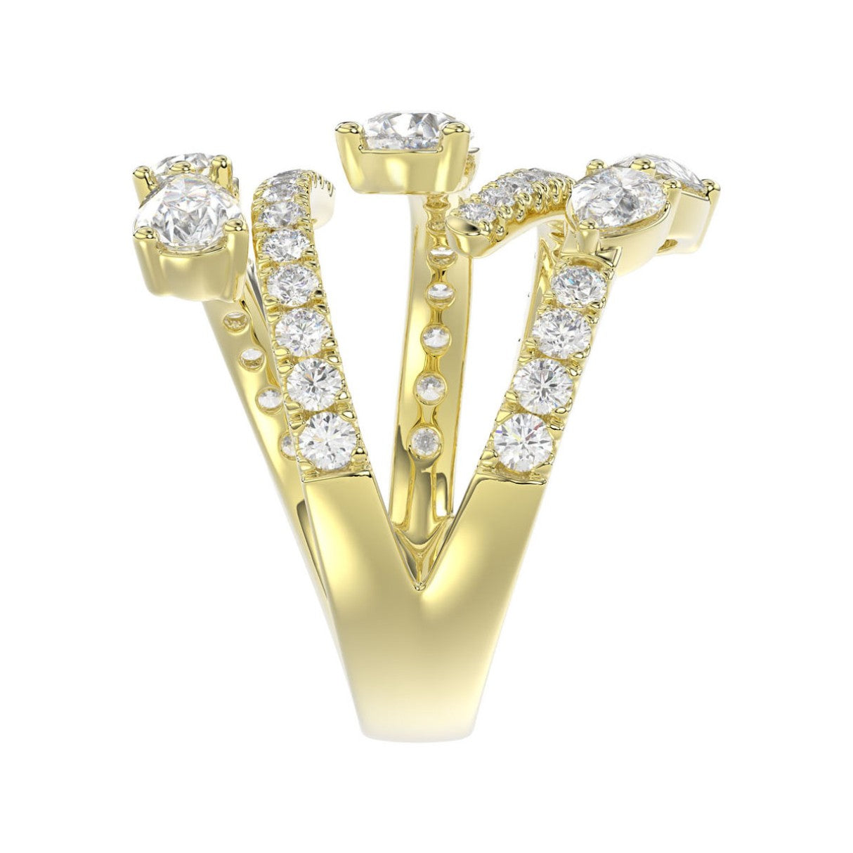 LADIES RING 2 1/2CT ROUND/PEAR DIAMOND 14K YELLOW GOLD 