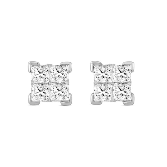LADIES EARRINGS 2.00CT PRINCESS DIAMOND 10K WHITE GOLD 