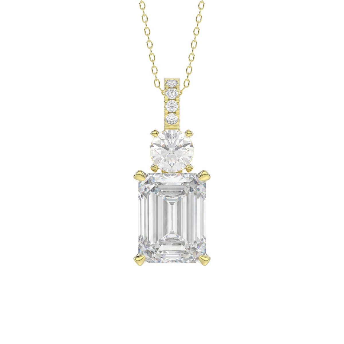 LADIES PENDANT 1 3/4CT ROUND/EMERALD DIAMOND 14K YELLOW GOLD (CENTER STONE EMERALD DIAMOND 1 1/2CT)