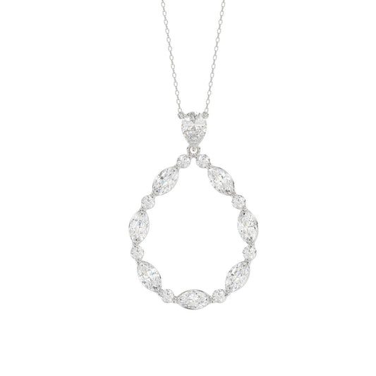 14K WHITE GOLD 2.00CT ROUND/MARQUISE/PEAR DIAMOND LADIES NECKLACE