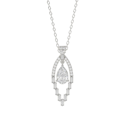 LADIES PENDANT 1 1/2CT ROUND/BAGUETTE/PEAR DIAMOND 14K WHITE GOLD 