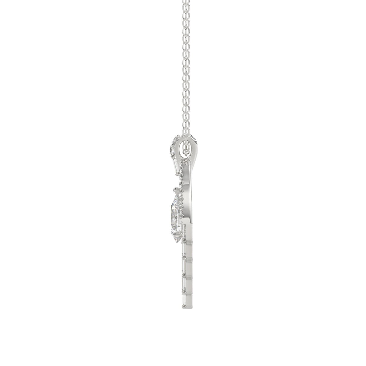 LADIES PENDANT 1 1/2CT ROUND/BAGUETTE/PEAR DIAMOND 14K WHITE GOLD 