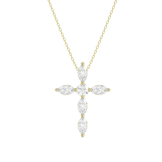 LADIES PENDANT WITH CHAIN 1 1/4CT ROUND/MARQUISE DIAMOND 14K YELLOW GOLD