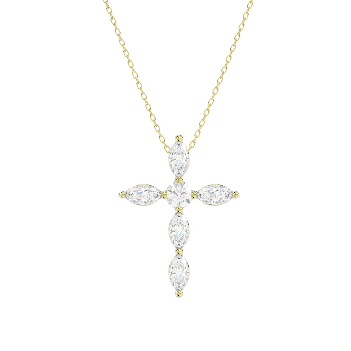 LADIES PENDANT WITH CHAIN 1 1/4CT ROUND/MARQUISE DIAMOND 14K YELLOW GOLD