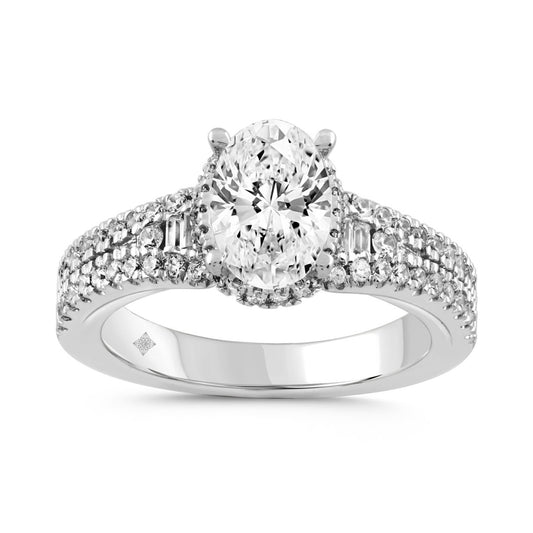 LADIES RING 2 1/2CT ROUND/BAGUETTE/OVAL DIAMOND  14K WHITE GOLD (CENTER STONE OVAL DIAMOND 3.00CT)