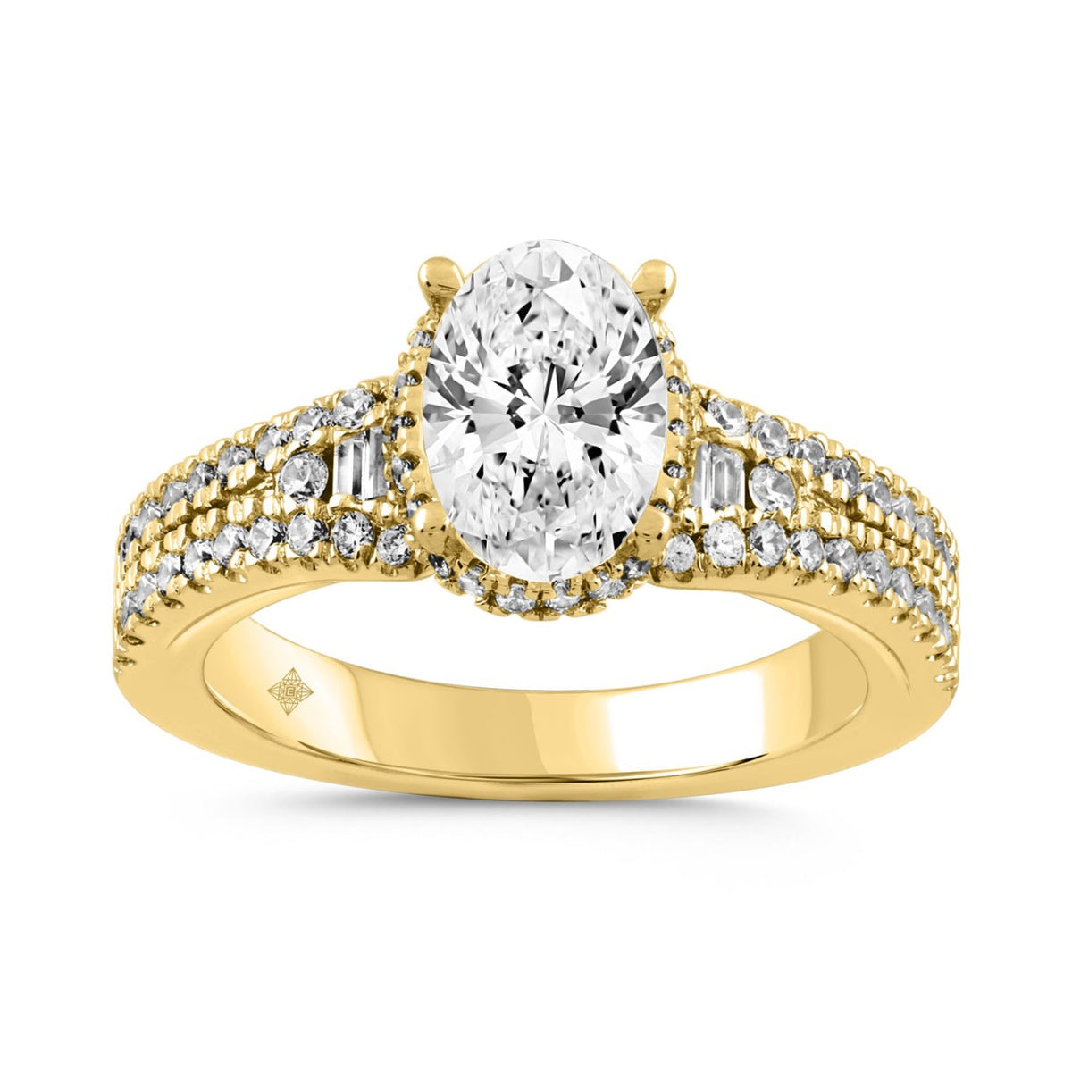 LADIES RING 2 1/2CT ROUND/BAGUETTE/OVAL DIAMOND  14K YELLOW GOLD (CENTER STONE OVAL DIAMOND 3.00CT)