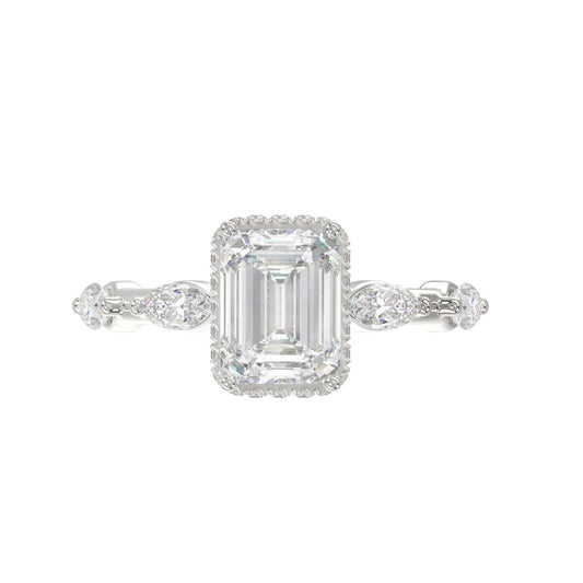 LADIES RING 3 1/2CT ROUND/MARQUISE/EMERALD DIAMOND 14K WHITE GOLD (CENTER STONE EMERALD DIAMOND 3.00CT)
