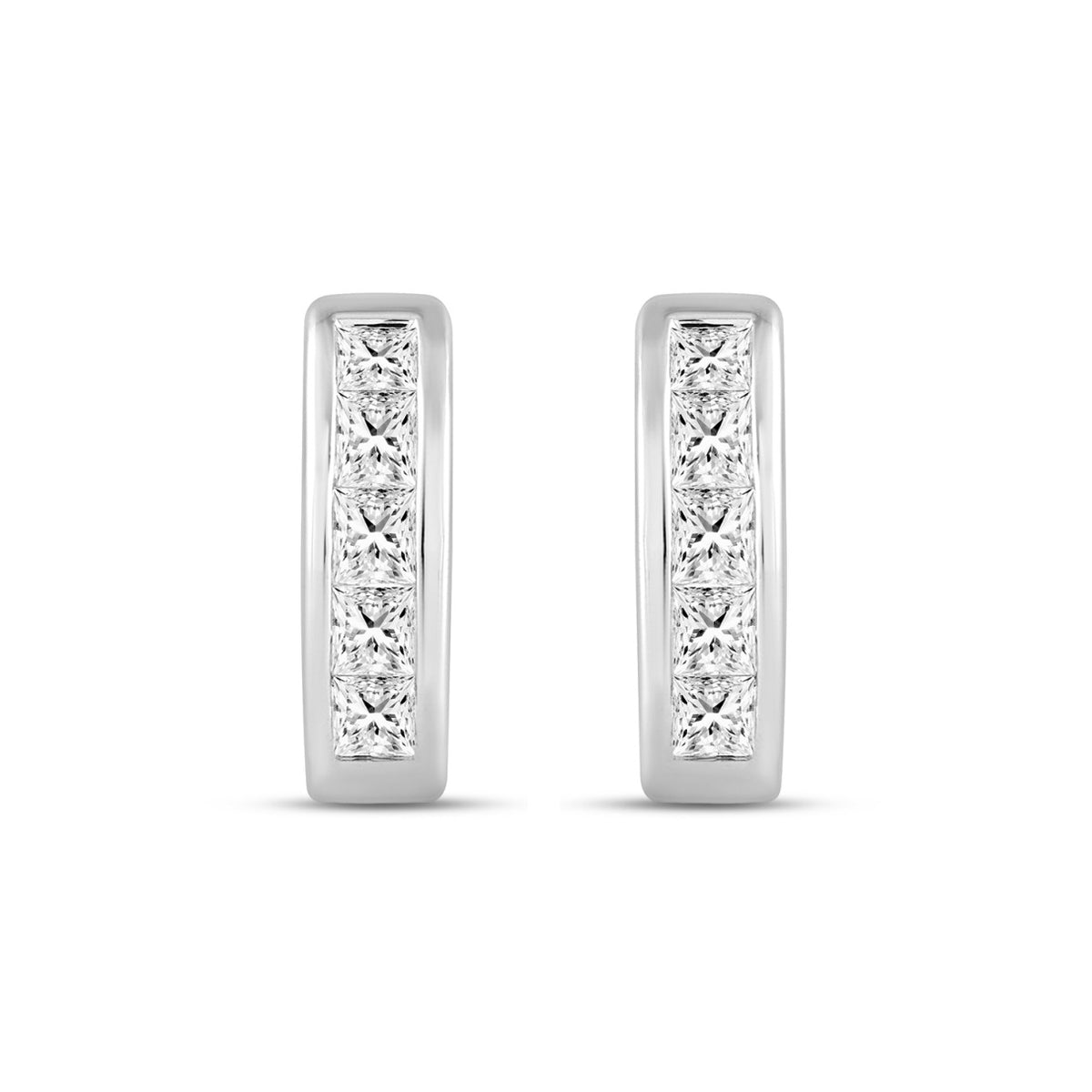 LADIES HOOPS EARRINGS 1.00CT PRINCESS DIAMOND 14K WHITE GOLD