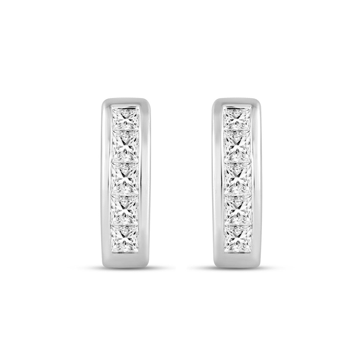 LADIES HOOPS EARRINGS 1.00CT PRINCESS DIAMOND 14K WHITE GOLD