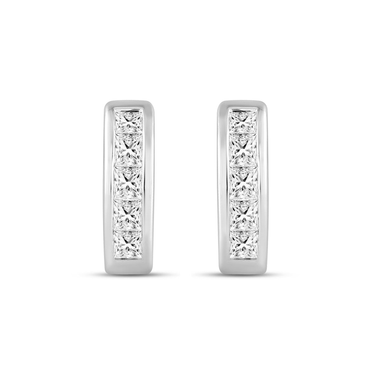 LADIES HOOPS EARRINGS 1.00CT PRINCESS DIAMOND 14K WHITE GOLD