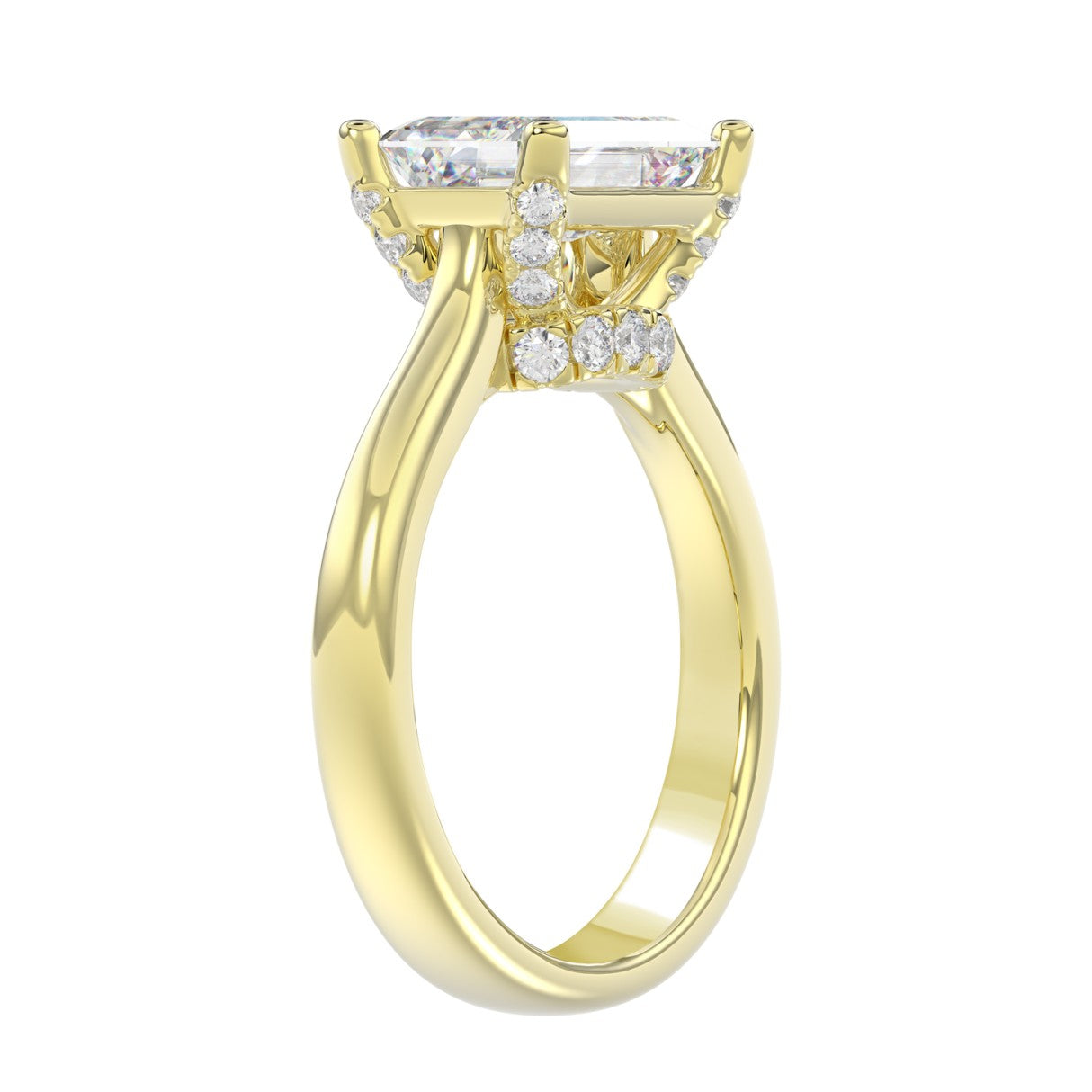 LADIES RING 3 1/4CT ROUND/EMERALD DIAMOND 14K YELLOW GOLD (CENTER STONE EMERALD DIAMOND 3.00CT)