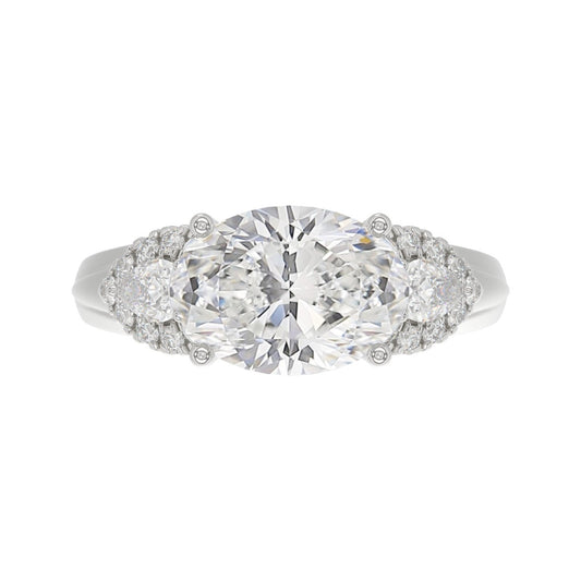 LADIES RING 3 3/4CT ROUND/PEAR/OVAL DIAMOND 14K WHITE GOLD (CENTER STONE OVAL DIAMOND 3.00CT)