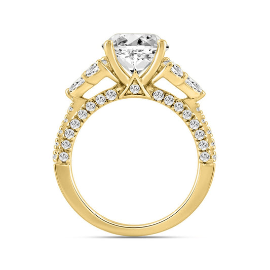 LADIES RING 4 1/3CT ROUND/PEAR/OVAL/MARQUISE DIAMOND 14K YELLOW GOLD (CENTER STONE OVAL DIAMOND 3.00CT)