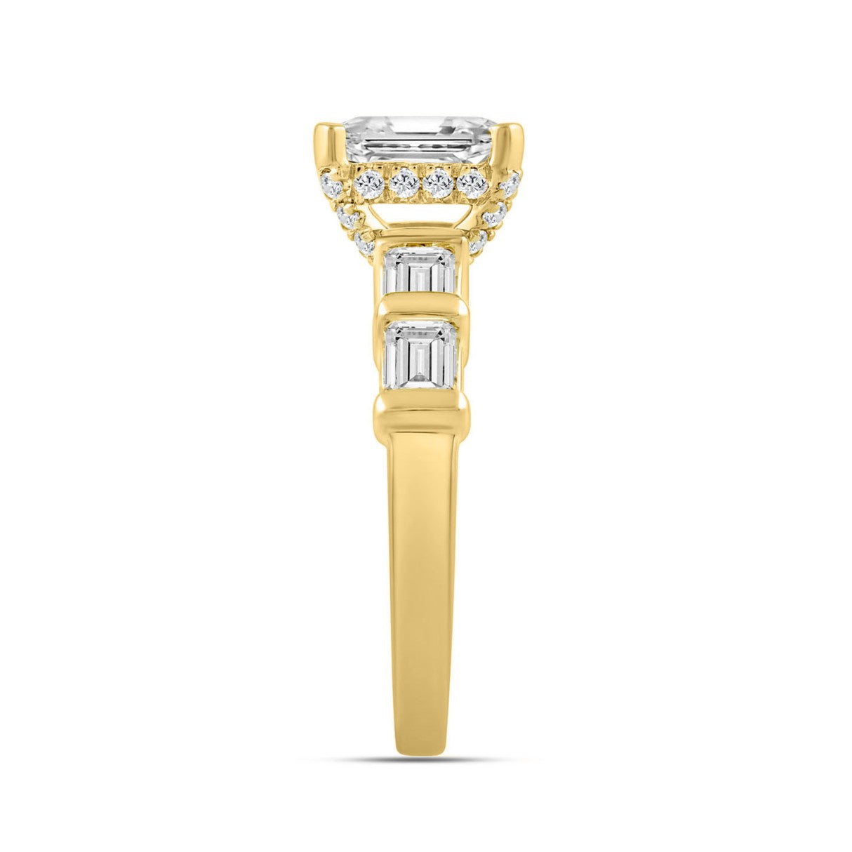 LADIES RING 3 1/4CT ROUND/EMERALD DIAMOND 14K YELLOW GOLD (CENTER STONE EMERALD DIAMOND 2.00CT)