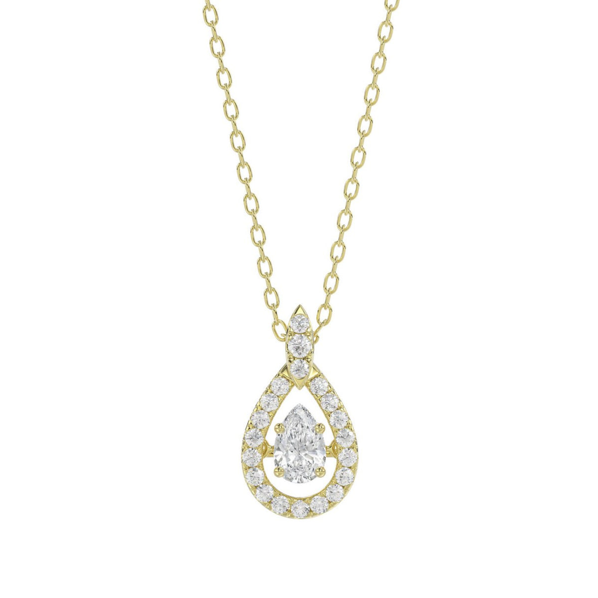 LADIES DANCING DIAMOND PENDANT WITH CHAIN 3/4CT ROUND DIAMOND 14K YELLOW GOLD (CENTER STONE PEAR DIAMOND 1/2CT)