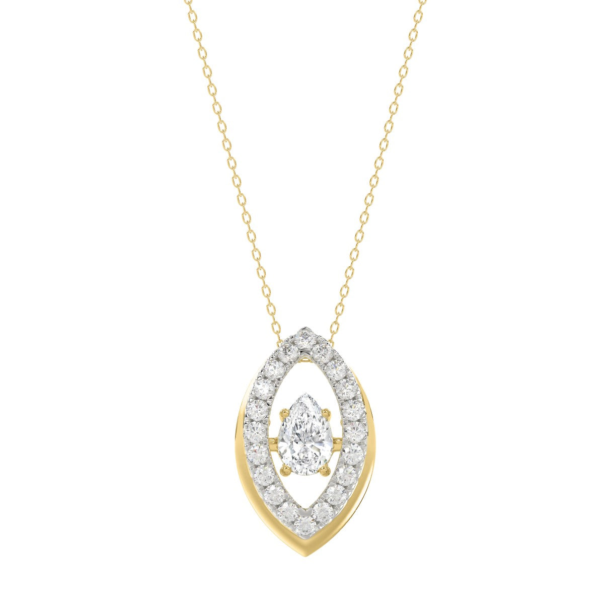 LADIES DANCING DIAMOND PENDANT WITH CHAIN 3/4CT ROUND/PEAR DIAMOND 14K YELLOW GOLD (CENTER STONE PEAR DIAMOND 1/2CT)