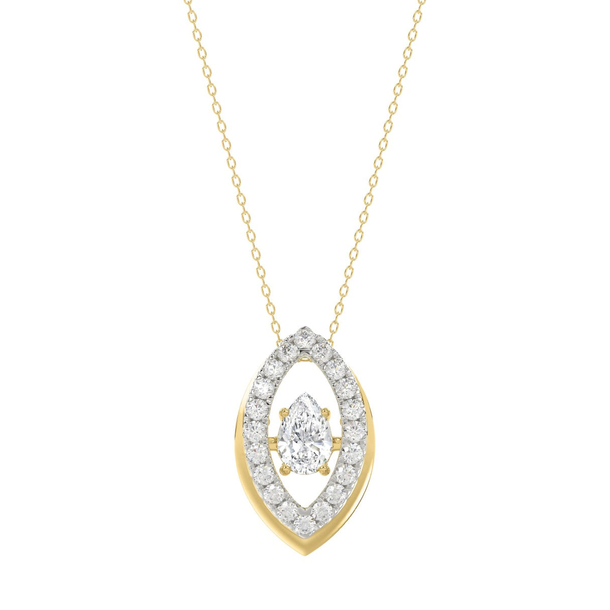 LADIES DANCING DIAMOND PENDANT WITH CHAIN 3/4CT ROUND/PEAR DIAMOND 14K YELLOW GOLD (CENTER STONE PEAR DIAMOND 1/2CT)
