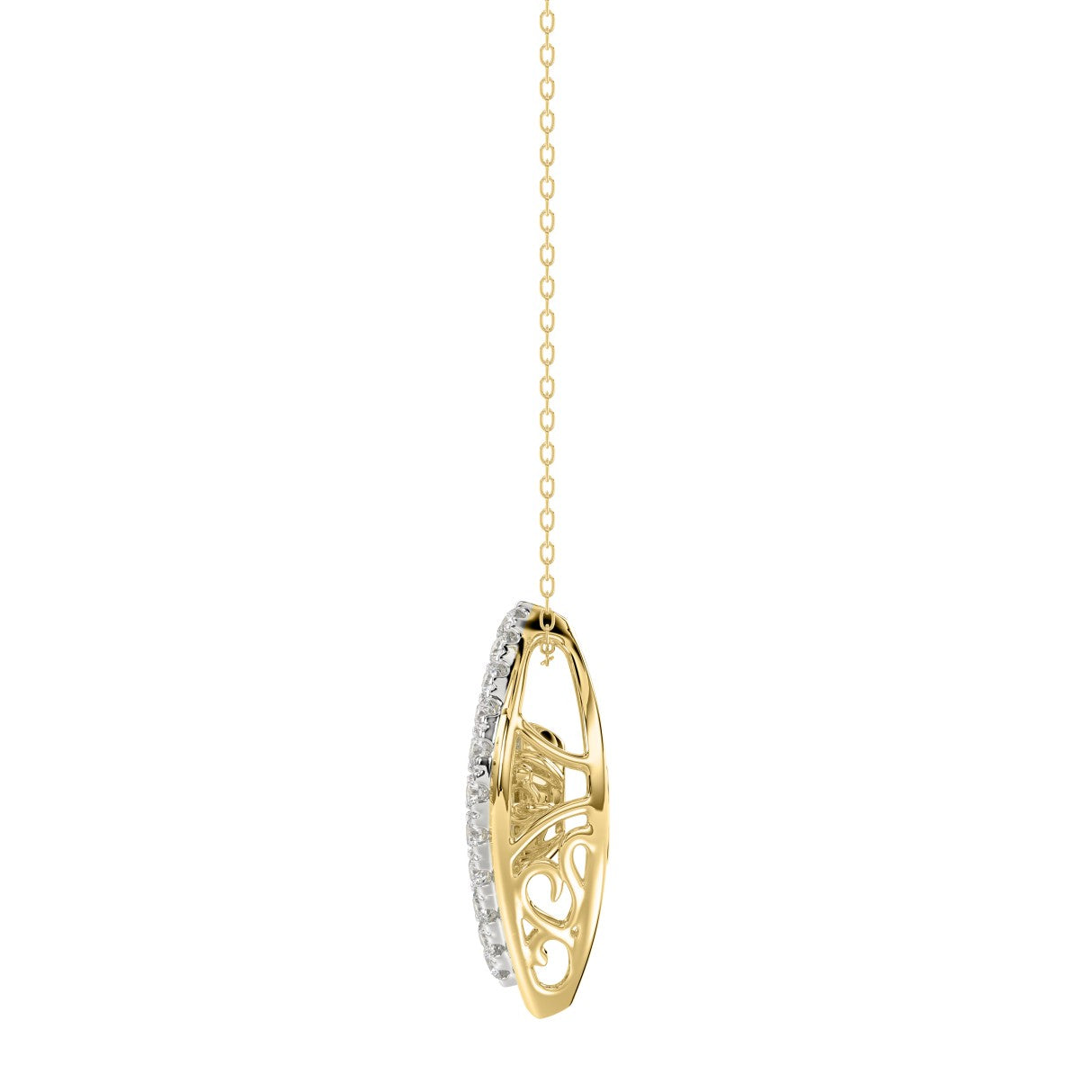 LADIES DANCING DIAMOND PENDANT WITH CHAIN 3/4CT ROUND/PEAR DIAMOND 14K YELLOW GOLD (CENTER STONE PEAR DIAMOND 1/2CT)