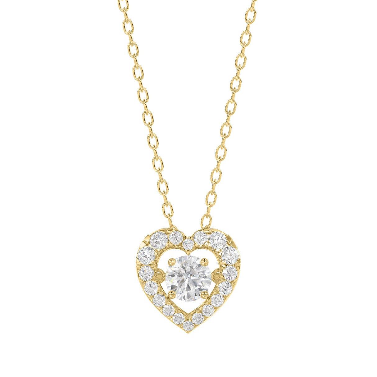 LADIES DANCING DIAMOND PENDANT WITH CHAIN 3/4CT ROUND DIAMOND 14K YELLOW GOLD (CENTER STONE ROUND DIAMOND 1/2CT)