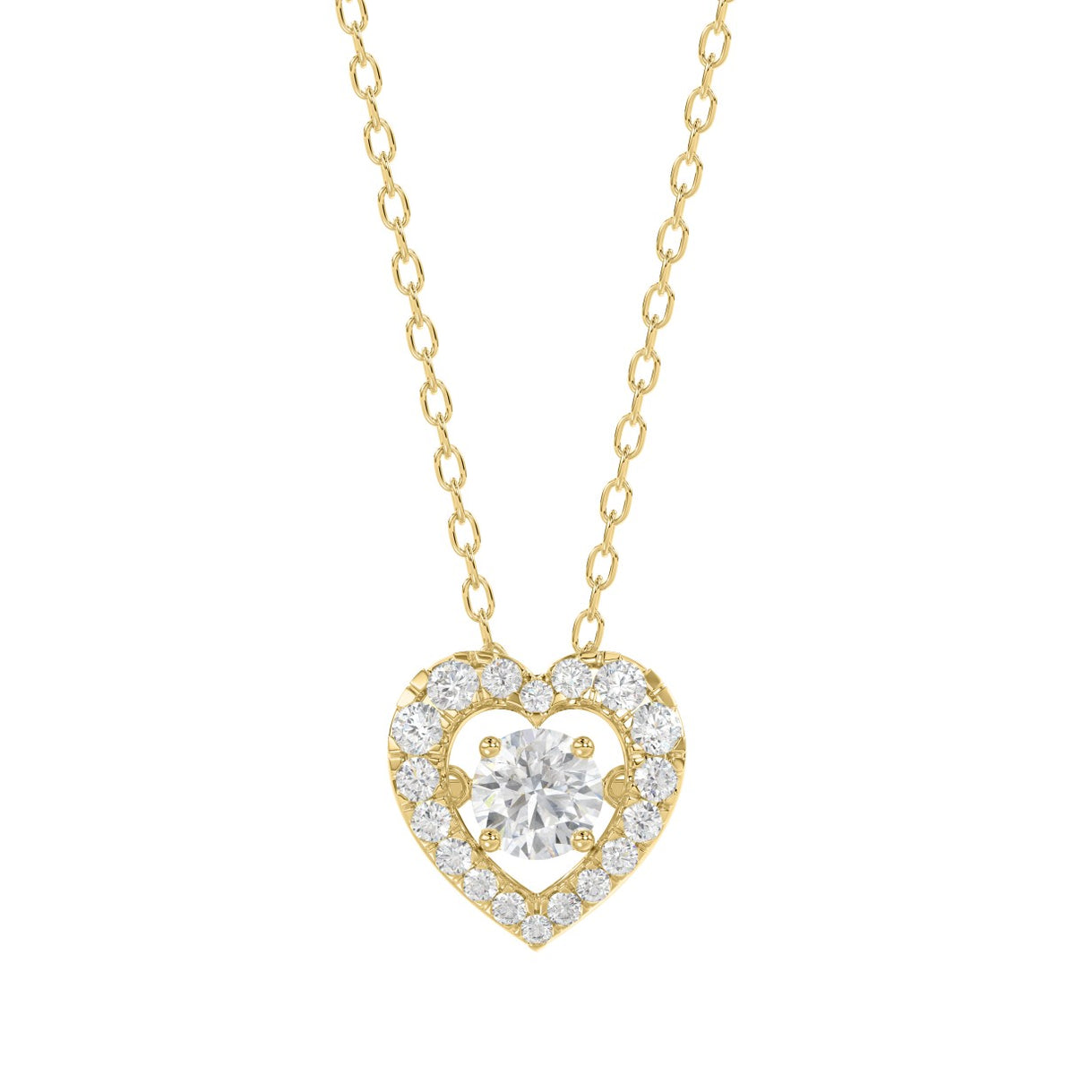 LADIES DANCING DIAMOND PENDANT WITH CHAIN 3/4CT ROUND DIAMOND 14K YELLOW GOLD (CENTER STONE ROUND DIAMOND 1/2CT)