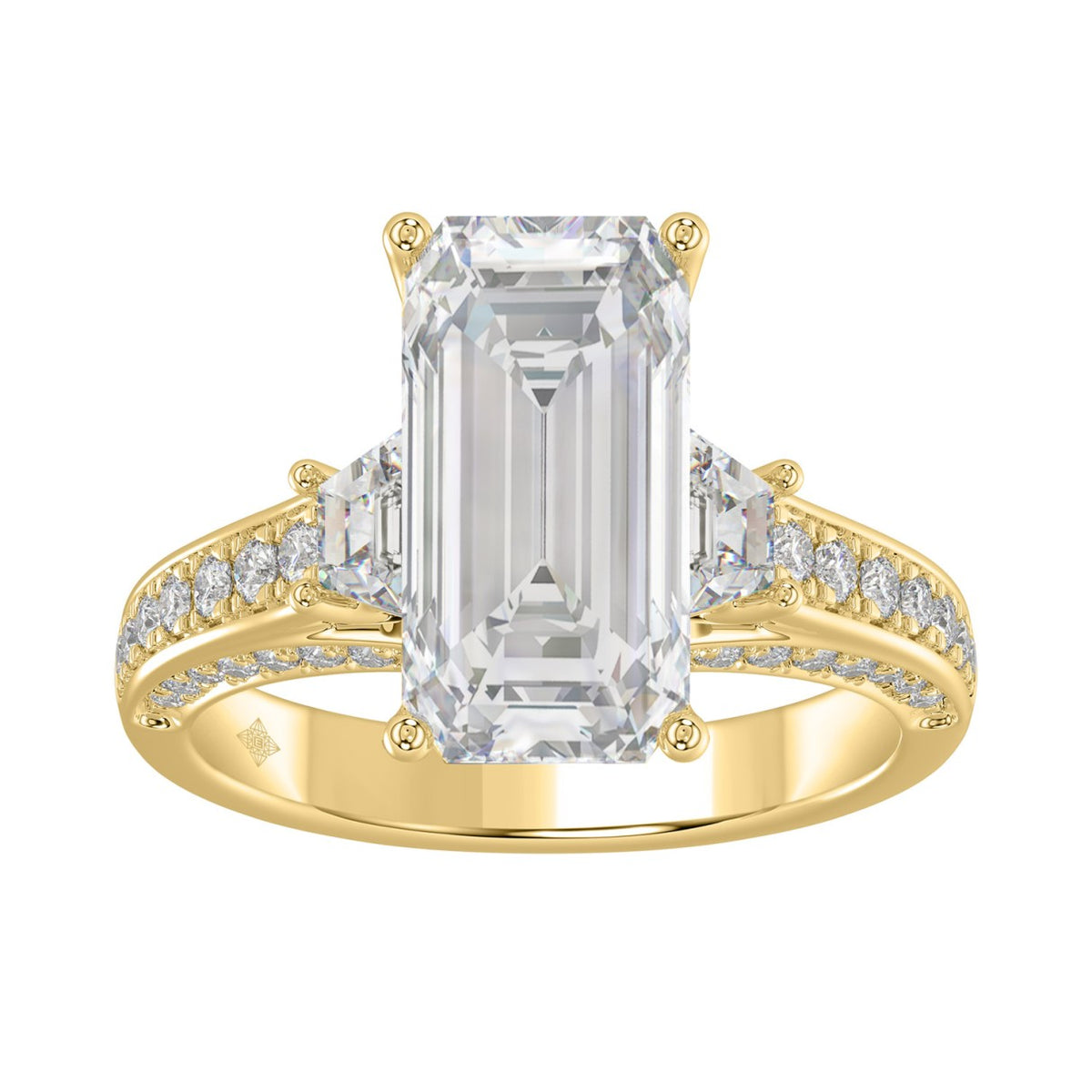 Luxury 14K Yellow Gold Ladies Diamond Ring 4.00CT Round, Emerald & Baguette Diamonds with 3.00CT Emerald  Center stone (Color F-G -Clarity VS1/VS2)