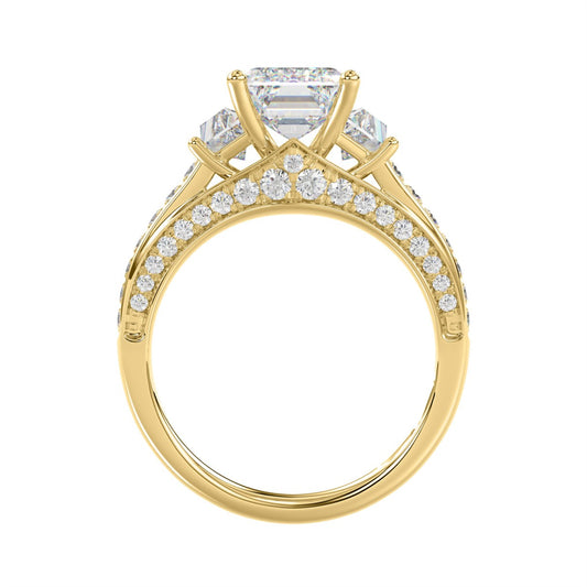 Luxury 14K Yellow Gold Ladies Diamond Ring 4.00CT Round, Emerald & Baguette Diamonds with 3.00CT Emerald  Center stone (Color F-G -Clarity VS1/VS2)