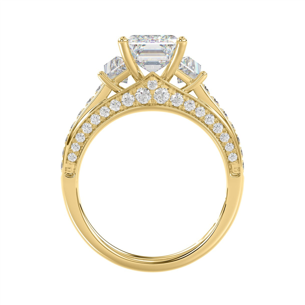 Luxury 14K Yellow Gold Ladies Diamond Ring 4.00CT Round, Emerald & Baguette Diamonds with 3.00CT Emerald  Center stone (Color F-G -Clarity VS1/VS2)