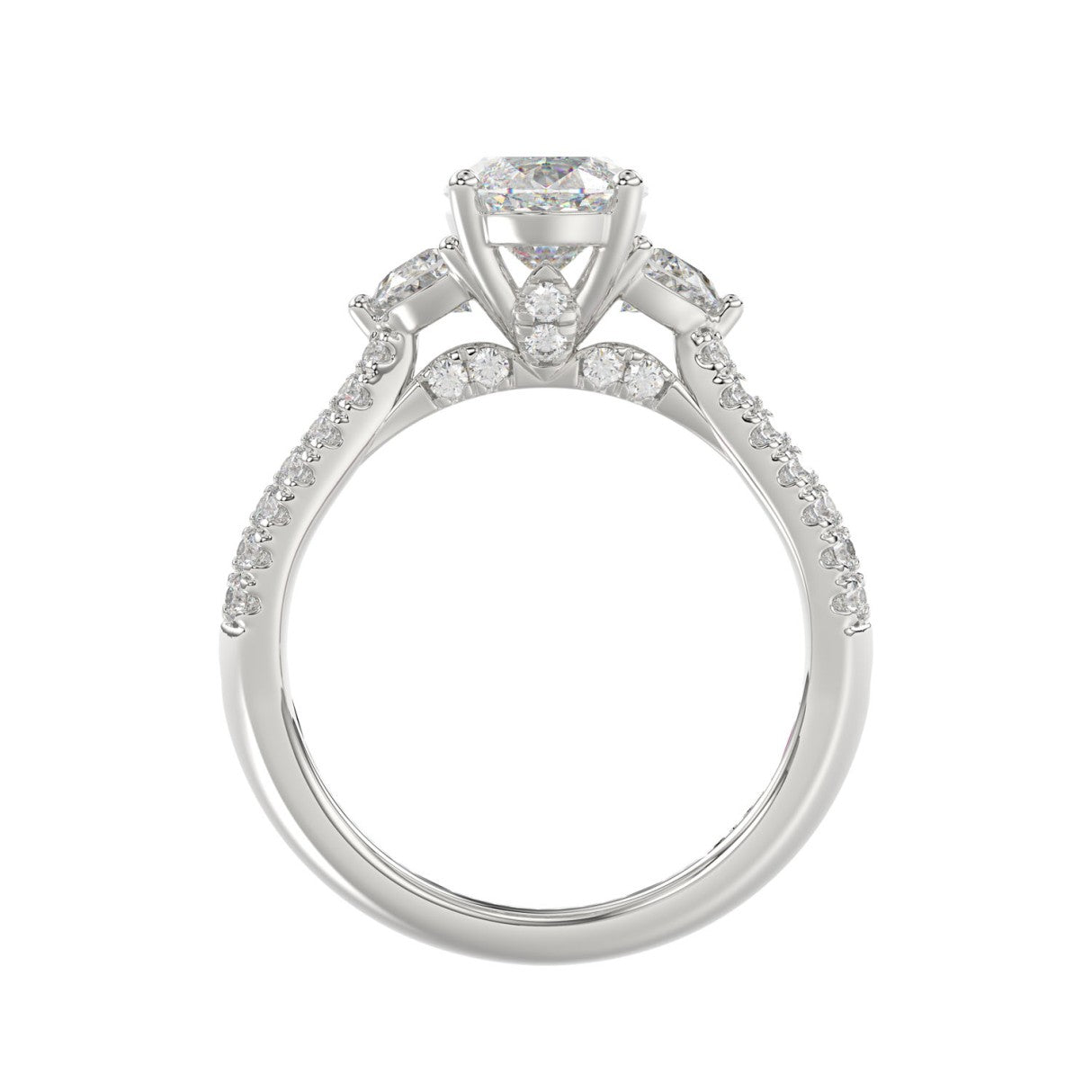 21K PLATINUM LADIES RING WITH 3.00CT ROUND/OVAL/HALF MOON/BAGUETTE DIAMONDS (CENTER STONE OVAL DIAMOND 2CT)
