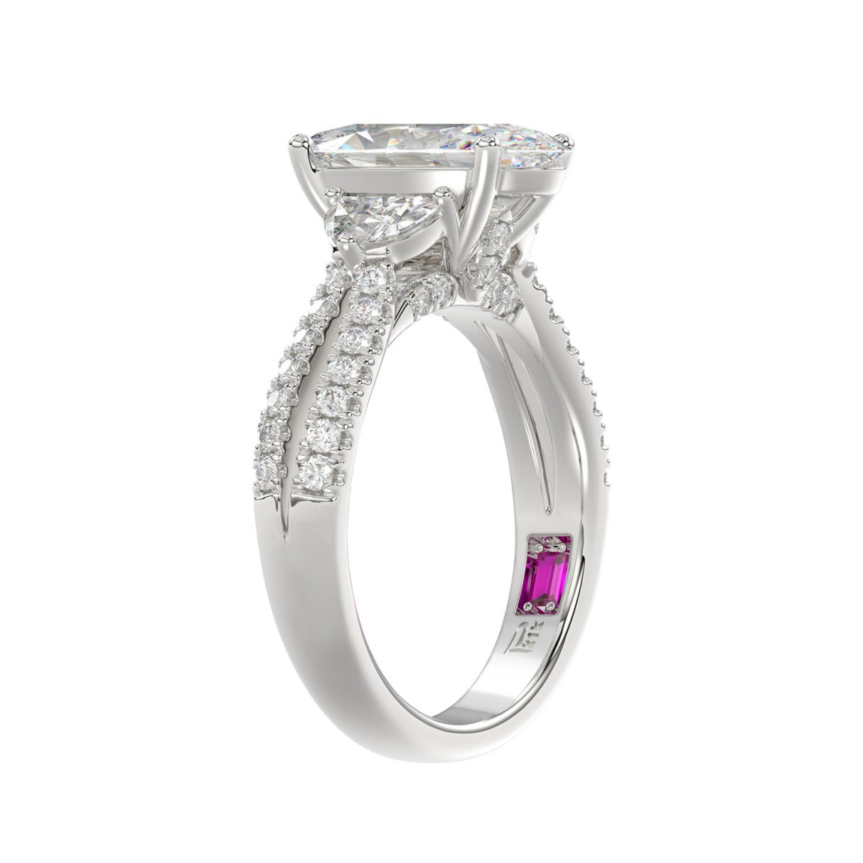 21K PLATINUM LADIES RING WITH 3.00CT ROUND/OVAL/HALF MOON/BAGUETTE DIAMONDS (CENTER STONE OVAL DIAMOND 2CT)