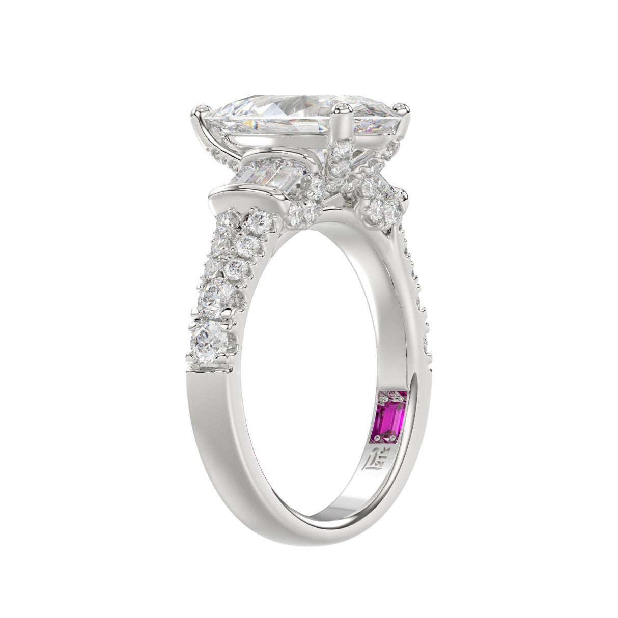 21K PLATINUM LADIES RING 2 3/4CT ROUND/PEAR/BAGUETTE DIAMOND (CENTER STONE PEAR DIAMOND 2CT)